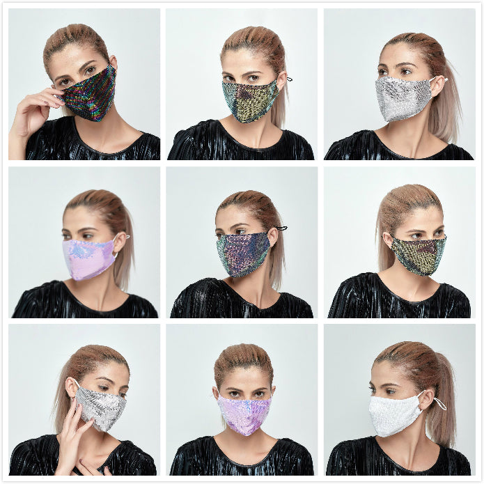 6 Colors Thin Cotton Sequin Face Masks For Women Cloth Breathable Anti-dust Sun creen Washable Reusable Mask Free Shipping