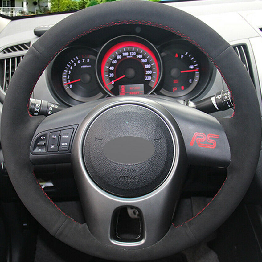 DIY Black Suede DIY Hand-stitched Car Steering Wheel Cover for Kia Forte 09-14 Soul