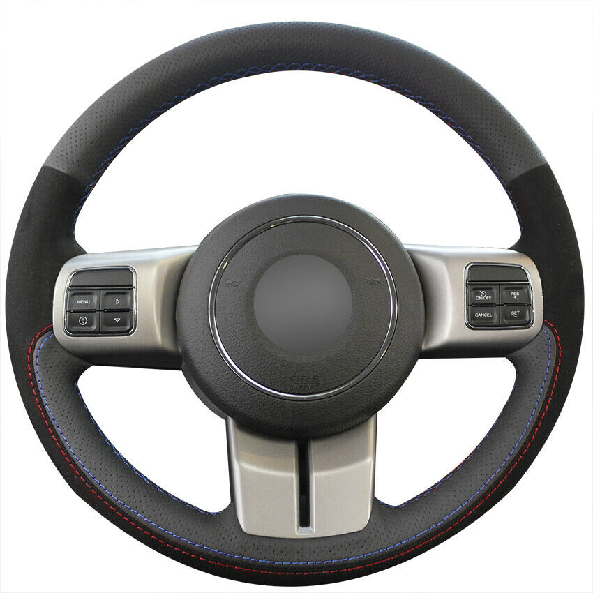 DIY Black Leather Suede Car Steering Wheel Cover for Jeep Compass Grand Cherokee