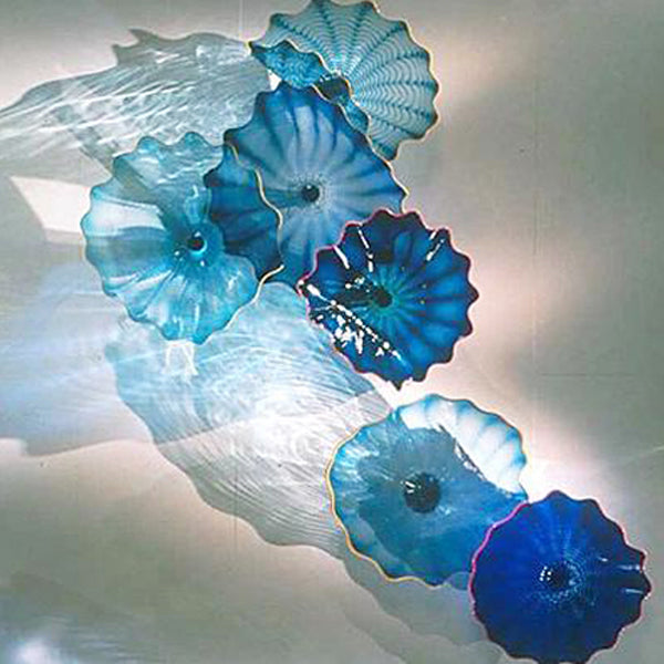 Murano Blue Lamps Plate Modern Hand Made Blown Light Art Deco Wall Mounted Flower Glass Hanging Plates