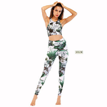 Womens Designer Yoga Suit Digital Print Bodybuilding Suit Vest Trousers Exercise Waist-trimming Bodysuit Tight Tracksuit Hot Sale