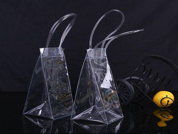 Durable Clear Transparent PVC Champagne Wine Ice Bag Pouch Cooler Bag with Handle Fast Shipping