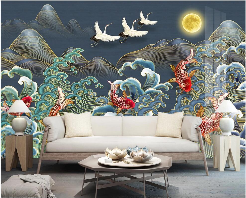 3d wallpaper custom photo New Chinese style golden lines landscape koi folk custom tide background wall home decor wall paper for walls 3 d