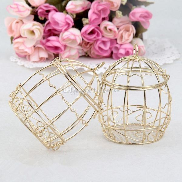Hot sale Gold Wedding Favor Box European romantic wrought iron birdcage wedding candy box tin box for Wedding Favors