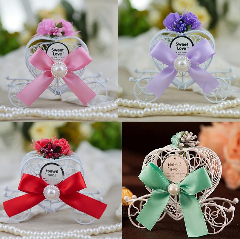 European Fashion Iron Romantic Heart Shape Pumpkin Carriage Candy Box for DIY Wedding Party Favor and Gifts Wedding Decor gift wrap