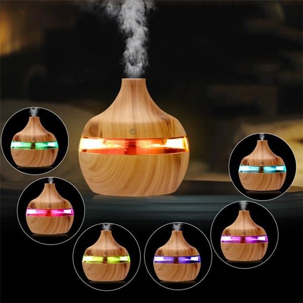 300ml Wood Grain Humidifier Aromatherapy Essential Oil Air Diffuser bamboo Ultrasonic Cool Mist Diffusers with chaning 7 LED color light Aro