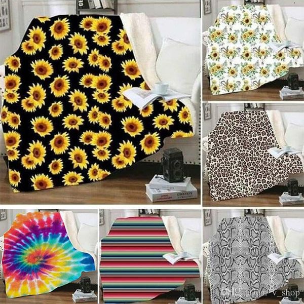 Hot Sherpa Blanket 150*130cm sunflower floral striled leopard 3D Printed Kids Winter Plush Shawl Couch sofa throw Fleece Wrap