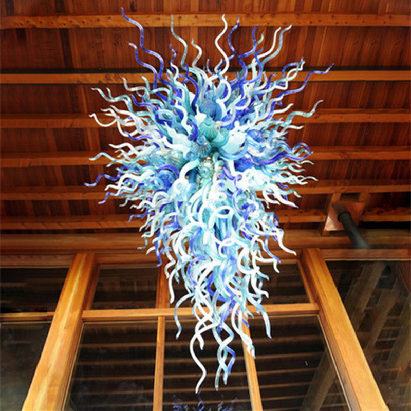 Lamps Blue and White Chandeliers Lights Large Modern Crystal led Bulbs Style Hand Blown Glass Hanging Chain Chandelier