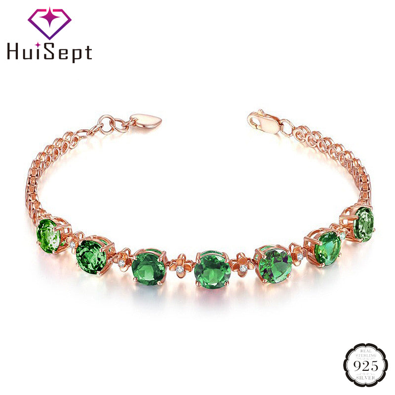 Other Bracelets HuiSept Women 925 Silver Jewellery Round Shape Emerald Gemstones Zircon Ornaments For Wedding Party Wholesales