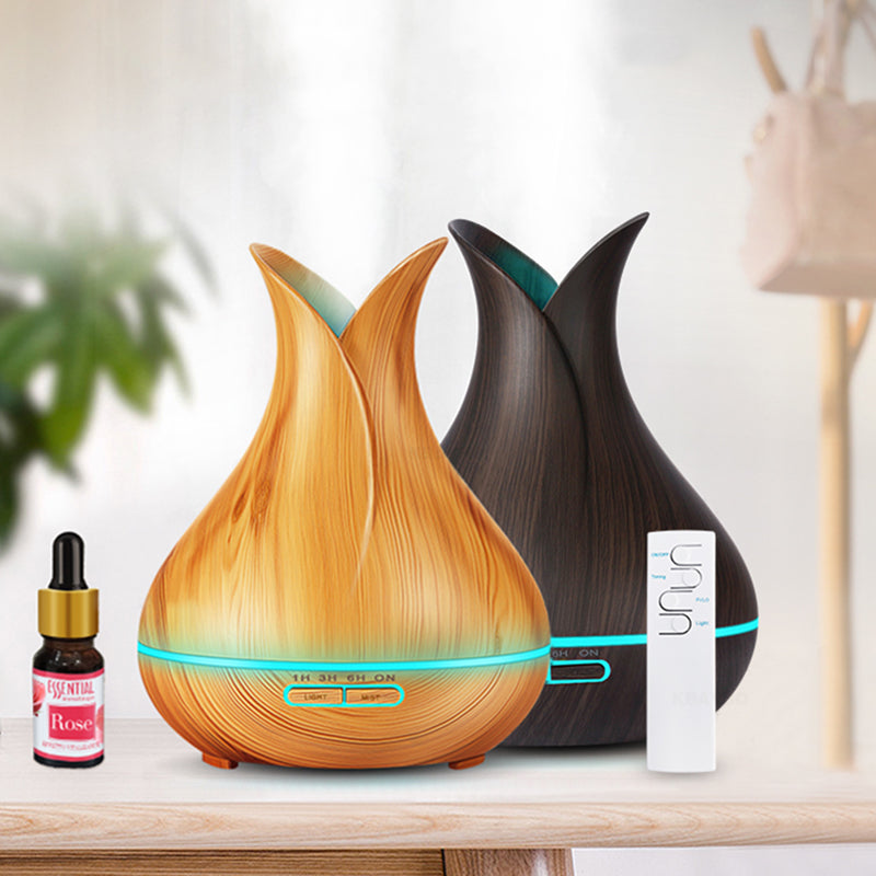 KBAYBO 400ml Aroma Essential Oil Diffuser Ultrasonic Air Humidifier with Wood Grain 7 Color Changing LED Lights for Office Home