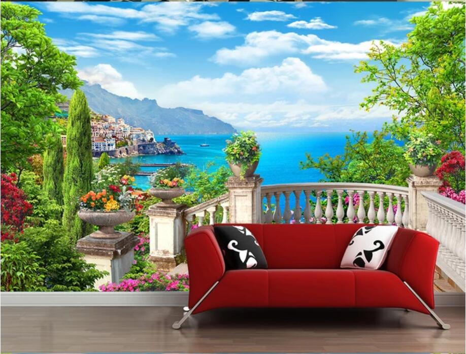 3d mural wallpaper custom photo Mediterranean balcony seascape background wall decoration household landscape wall tapestry 3d