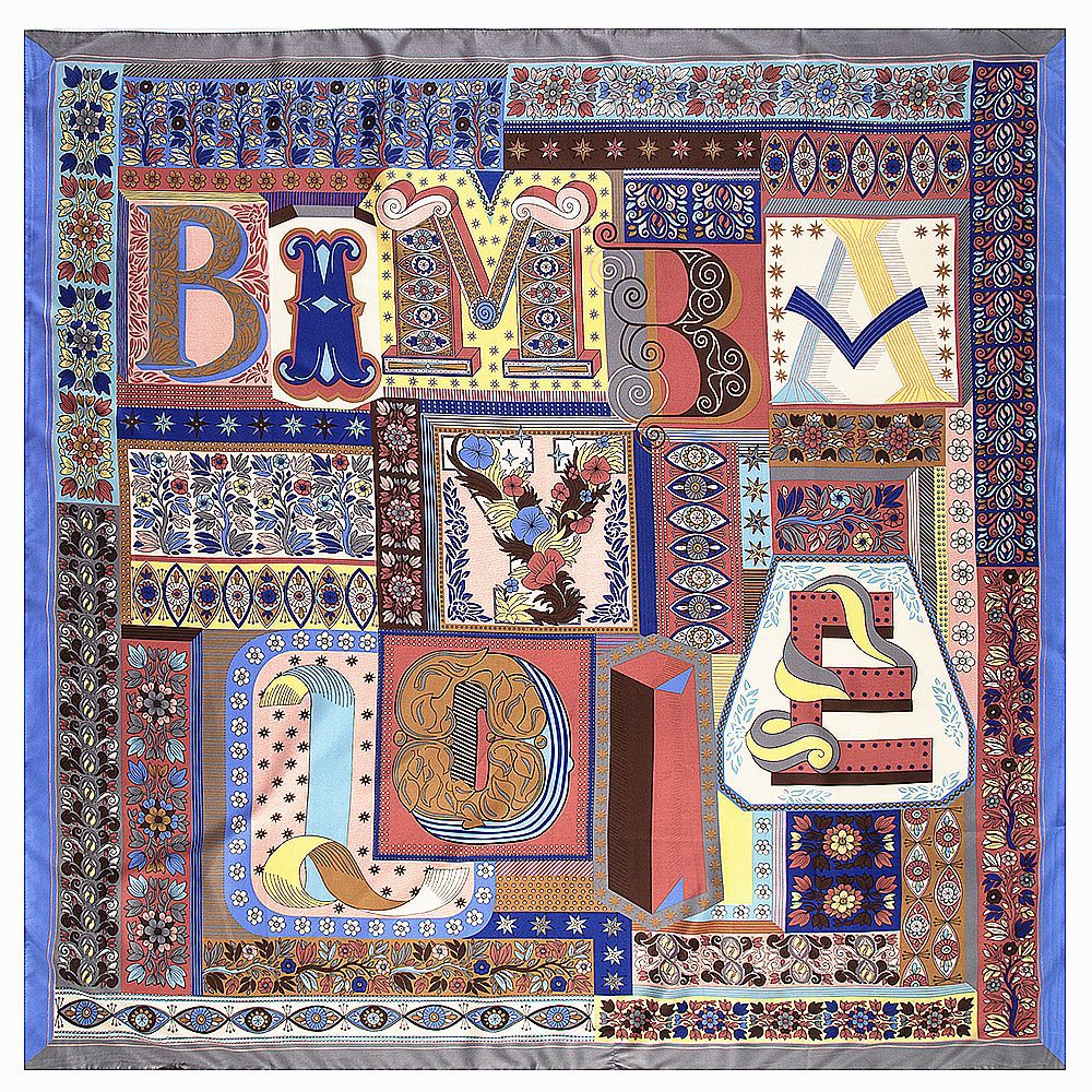 Large Silk Square Scarf Floral Letter Print Neckerchief Bandana Women Hijab Headwear Shawl Wraps Vintage Handmaed Scarves 130*130 Cm