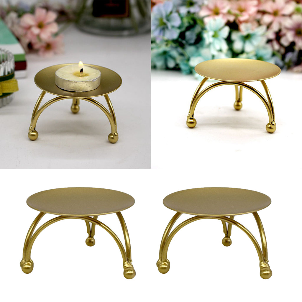 2x Iron Pillar Candle Holder Decorative Gold Plate Candle Holder Centerpiece