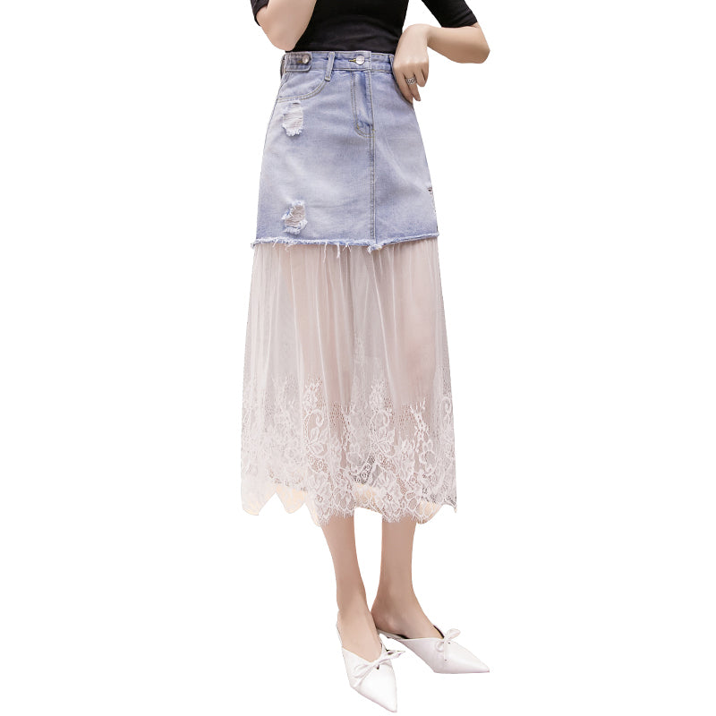 Neo Bright Denim Skirts Long Fair Maiden Temperament In The Denim Skirt ShuHua484