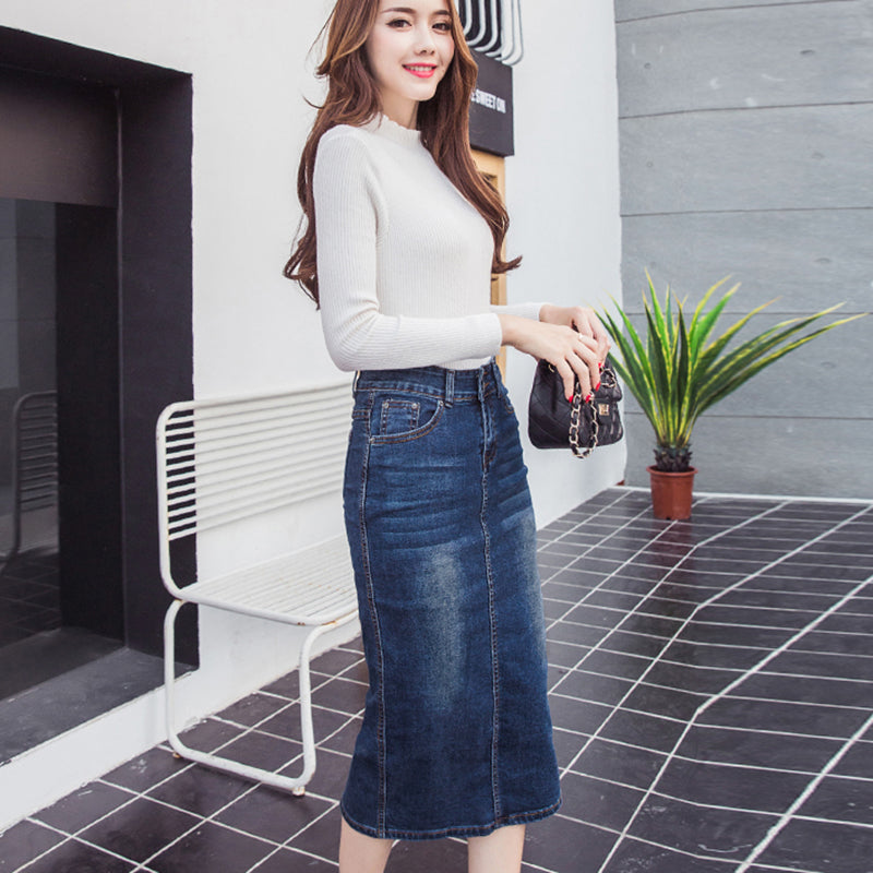 Dark Blue European Fashion Embroidered Denim Skirts ShuHua379