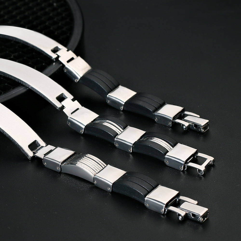 New Design Young Mens Health Stainless steel Black Resin Bracelet for Sale