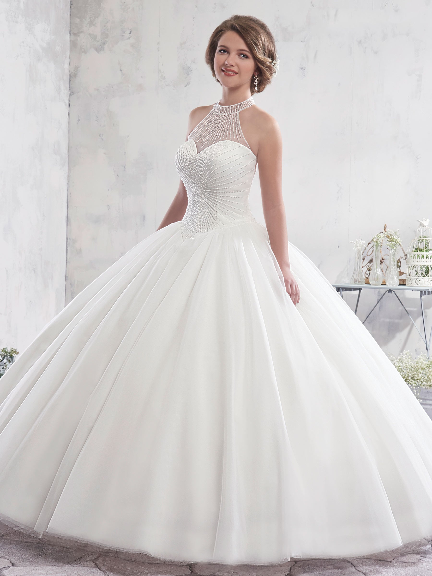 Charming White Halter Tulle Beads Ball Gown Wedding Dresses Bridal Pageant Dresses Wedding Attire Dresses Custom Size 2-16 KF1127181