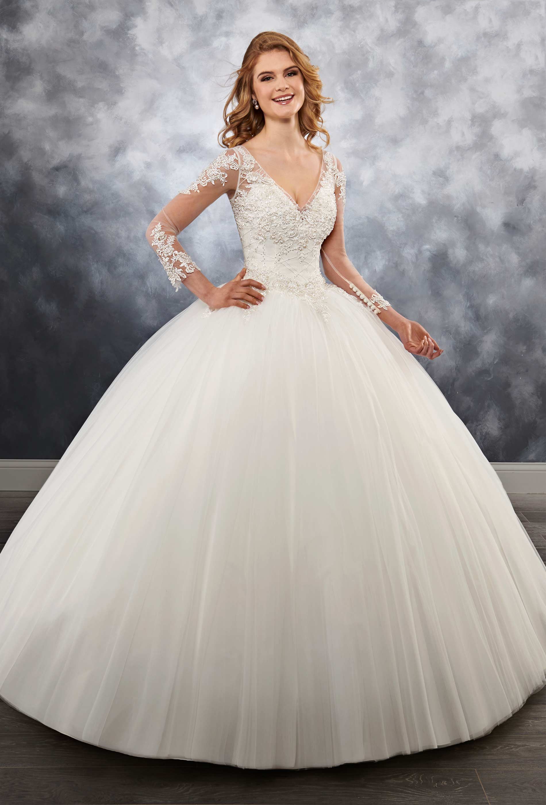 Elegant White Sleeves Applique Beads Ball Gown Wedding Dresses Bridal Pageant Dresses Wedding Attire Dresses Custom Size 2-16 KF1128190