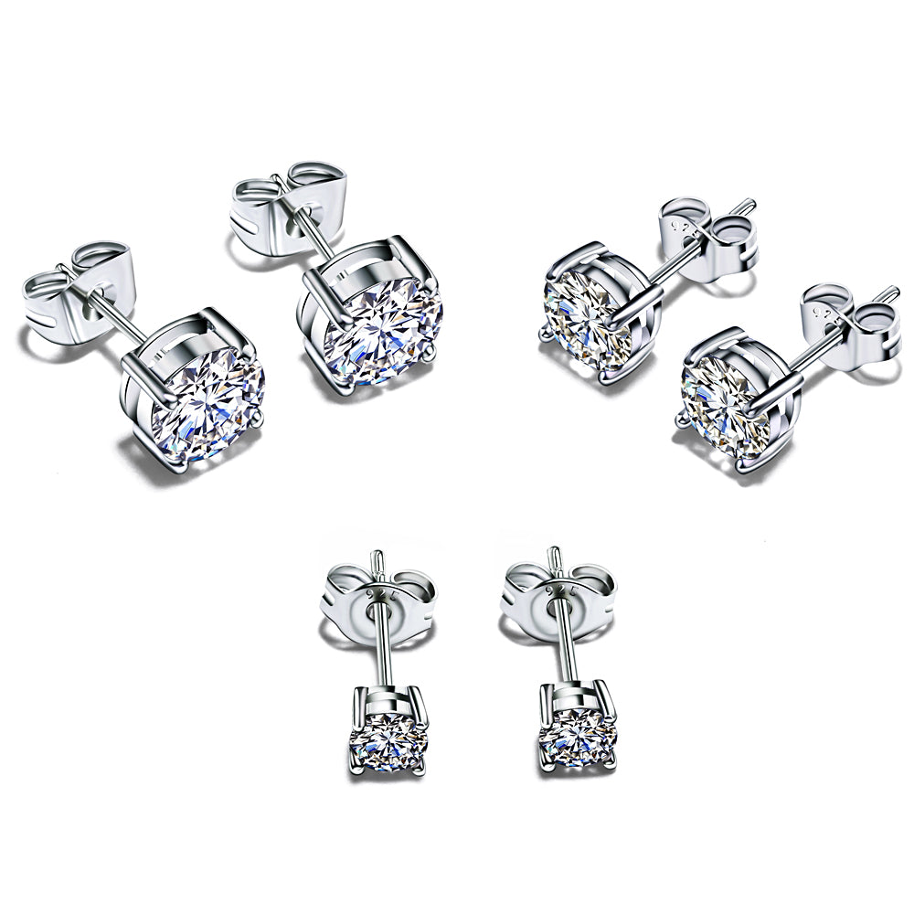 925 silver Large stock Dropshipping elegant 4 mm-6mm-7mm round cut stone earrings jewelry jewellery sterling silver stud earring