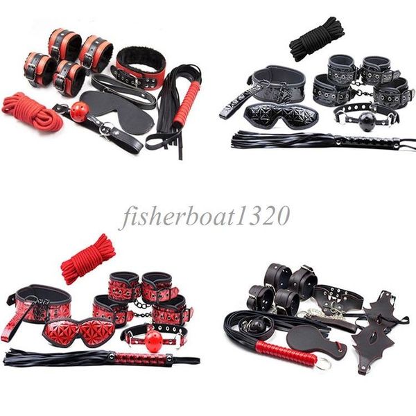 Bondage 7pcs Restraint Set Hand Wrist Cuffs Collar Rope Whip Eye Mask Foreplay Bondage 876E