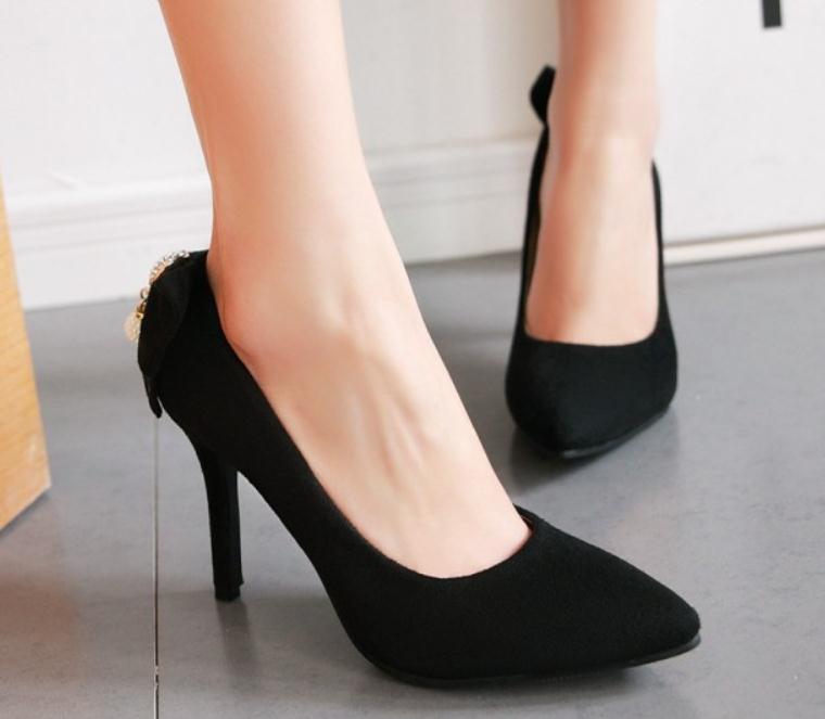 2018 bowknot Women&#039;s Shoes in Spring and Autumn with New High heel fine heel pointed end water drill