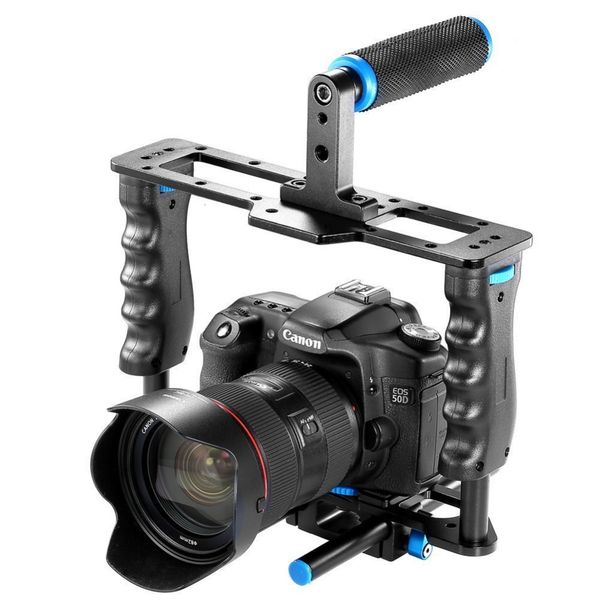 Freeshipping Aluminum Alloy Camera Video Cage Film Movie Making Kit:Video Cage+Handle Grip+Rod for Canon5D-700D-650D-Nikon-Sony DSLR