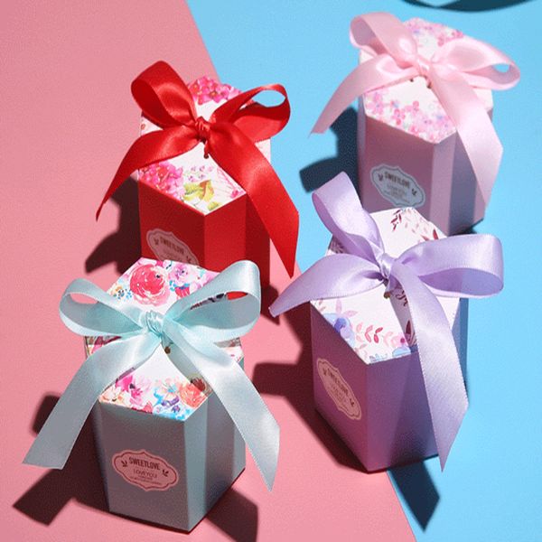New Creative blue sky hexagon wedding gift box chocolate paper box candy party gift box Holiday gift packages worth choosing
