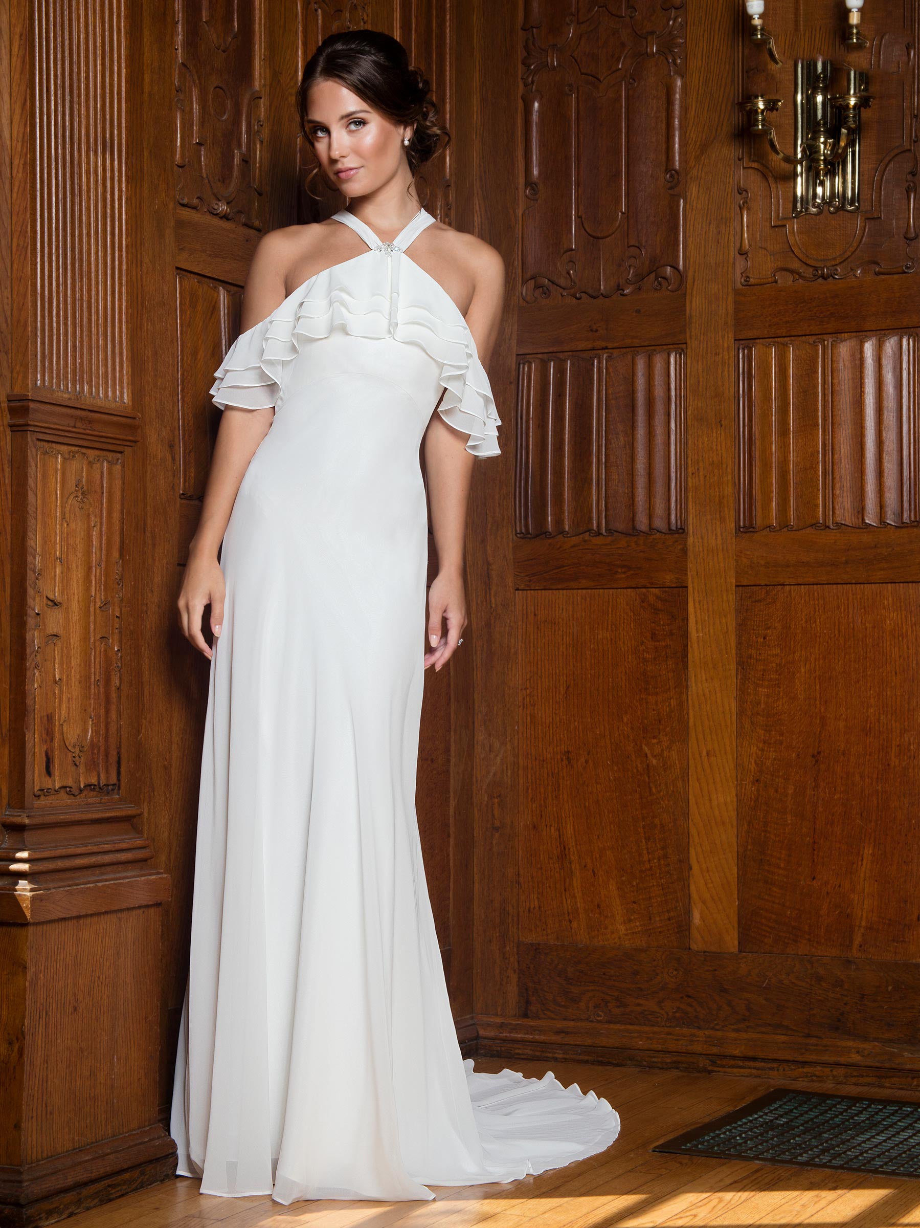 Grace White Chiffon Halter Sheath Wedding Dresses Bridal Pageant Dresses Wedding Attire Dresses Custom Size 2-18 KF1217191