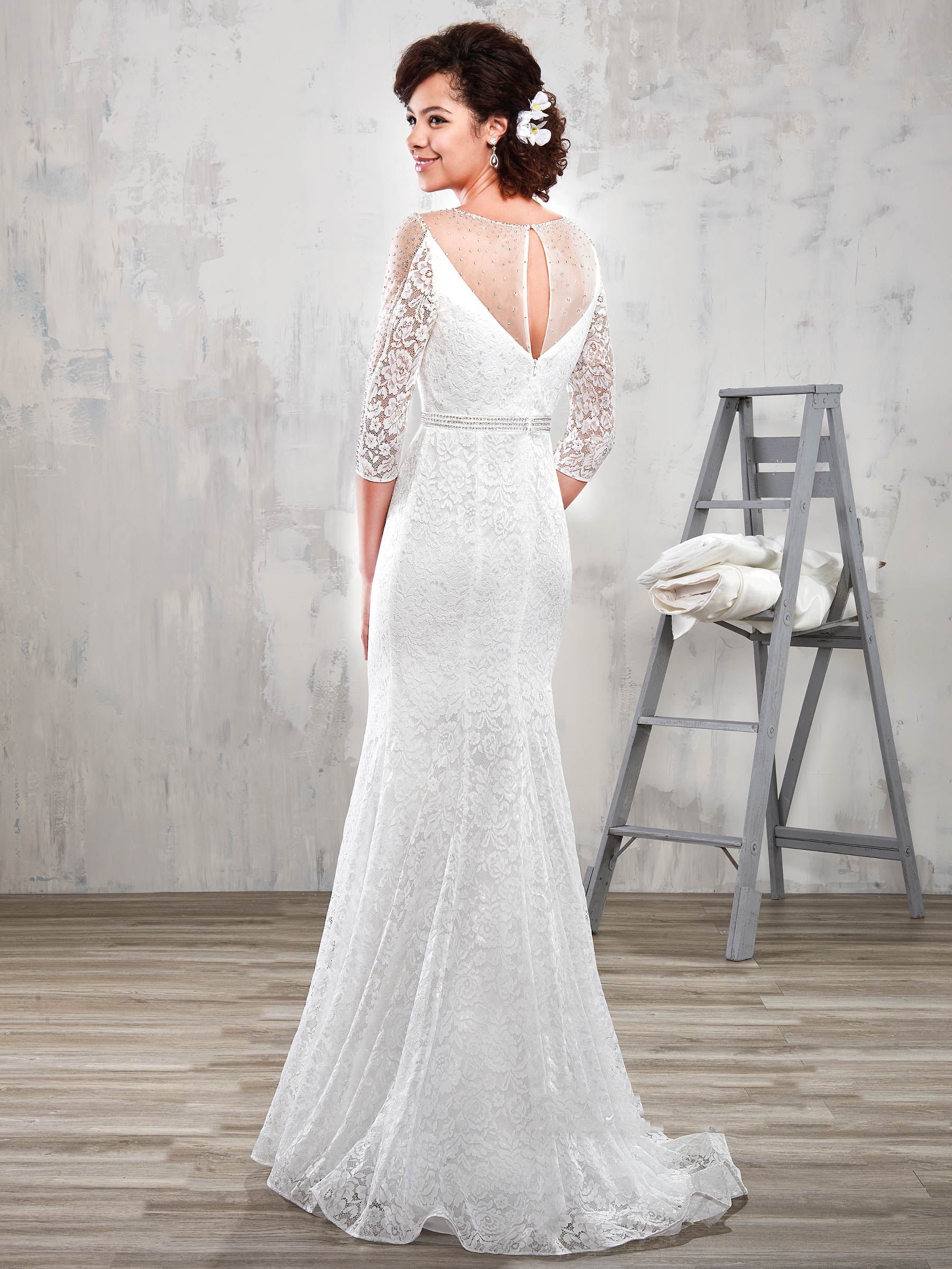 Grace White Lace 3-4 Sleeves Beads Mermaid Wedding Dresses Bridal Pageant Dresses Wedding Attire Dresses Custom Size 2-18 KF1219210