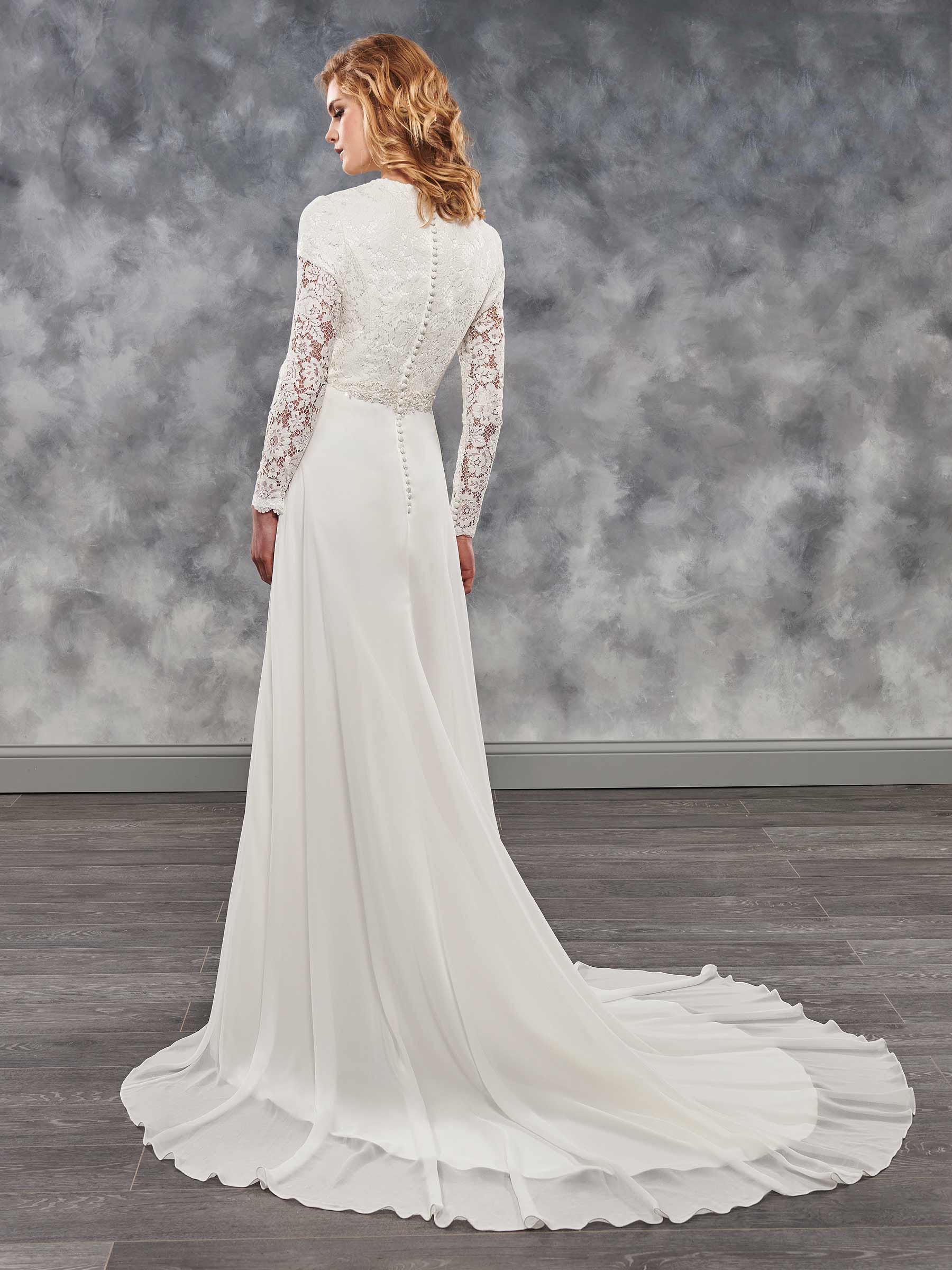 Elegant Ivory Chiffon-Lace Sleeves Beads Sheath Wedding Dresses Bridal Pageant Dresses Wedding Attire Dresses Custom Size 2-18 KF1219203