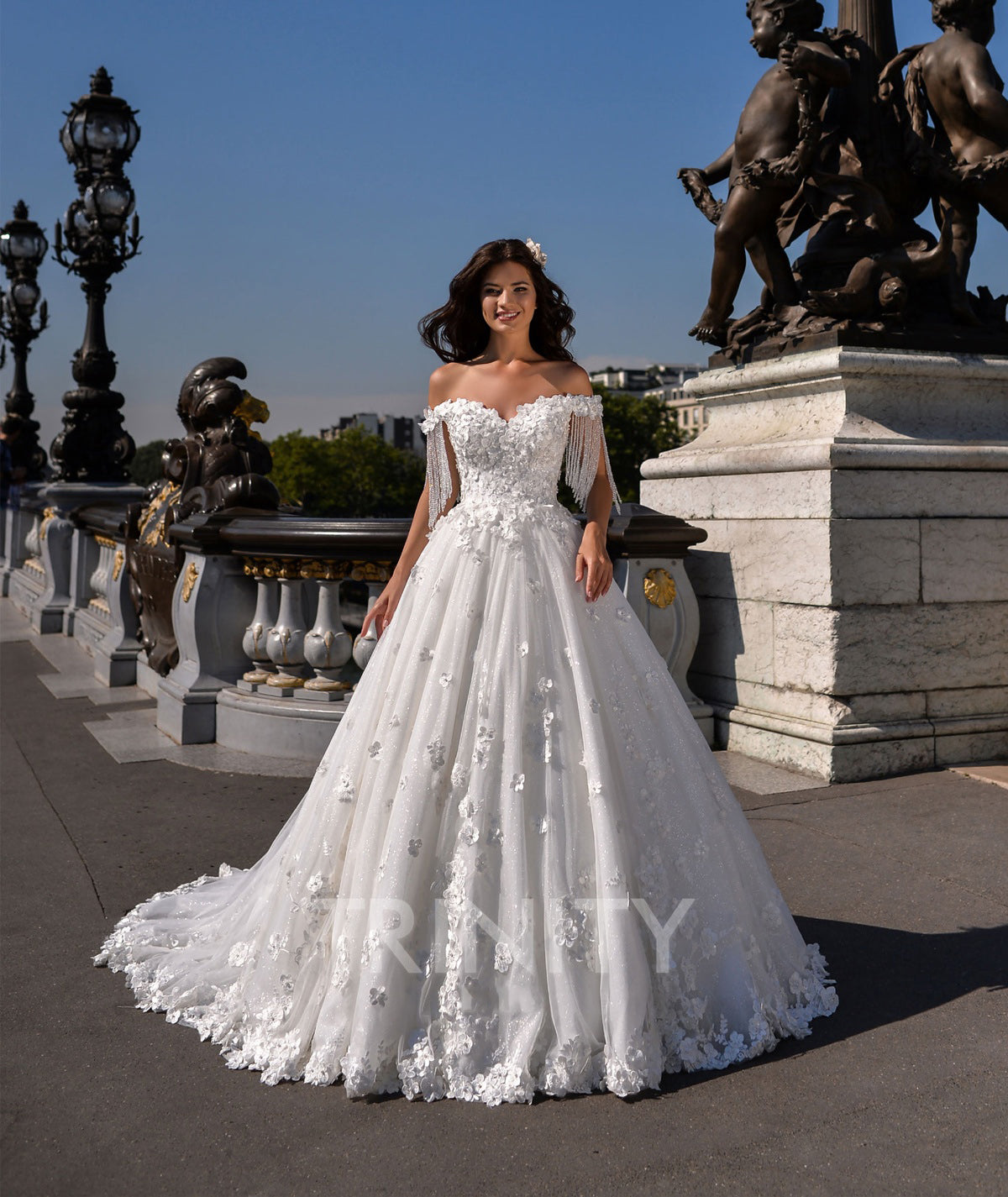 Luxury White Off Shoulder Applique Beads A-Line Wedding Dresses Bridal Pageant Dresses Wedding Attire Dresses Custom Size 2-18 KF1223293