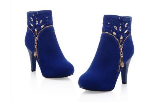 2018 Suede Women&#039;s Boots in winter with New High heel fine heel water drill Keep warm Non-slip