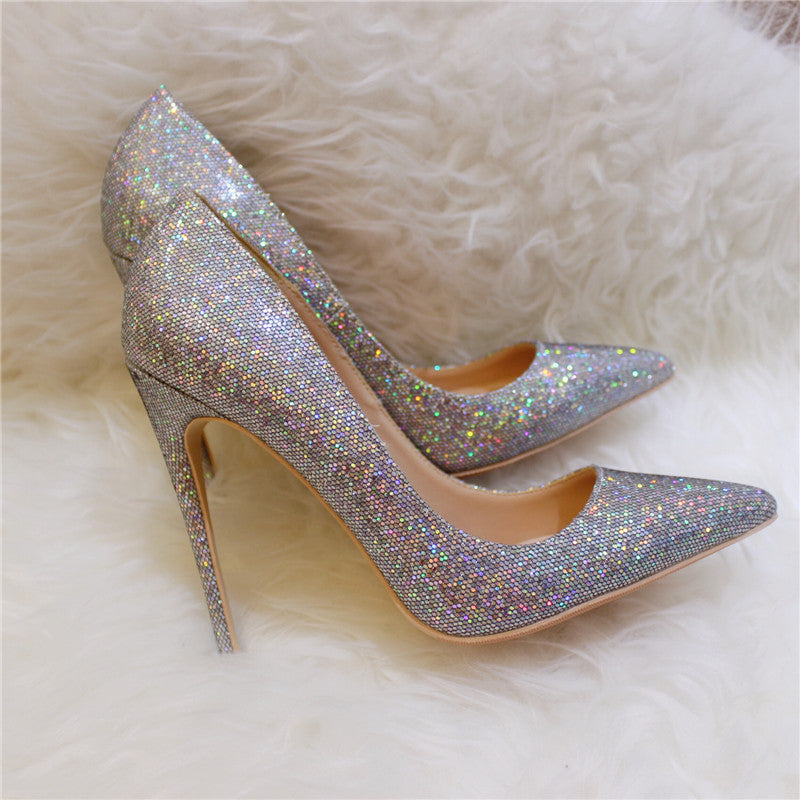 Free Shipping women lady woman 2019ss new fashion silver Glitter Poined Toes Wedding heels Stiletto High Heels shoes pumps boots 12cm 10cm
