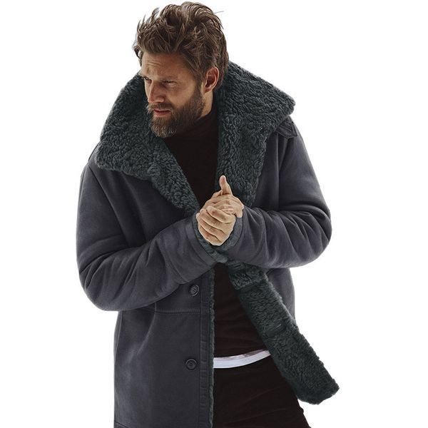 2019 Winter Autumn Cotton Blend Men&#039;s Winter Sheepskin Jacket Warm Wool Lined Mountain Faux Lamb Coat Turn-down Collar Outerwear