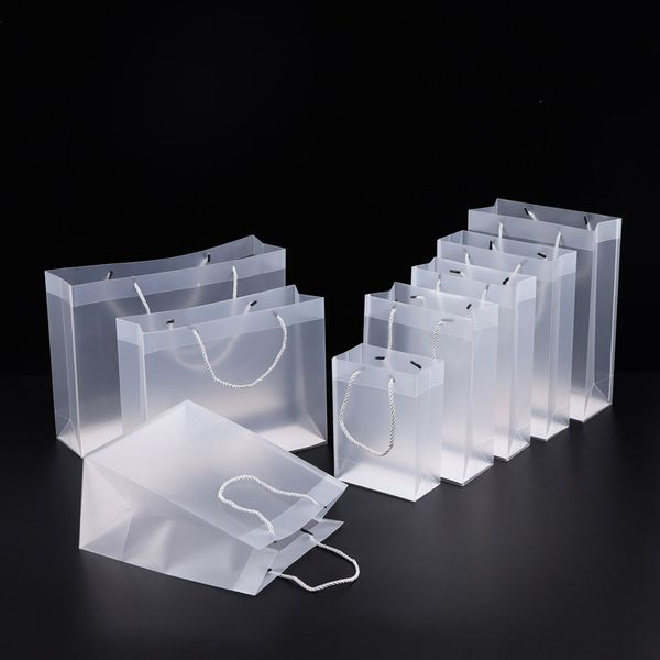 8 Size Frosted plastic gift bags with handles waterproof transparent PVC clear handbag party favors bag custom LX1383