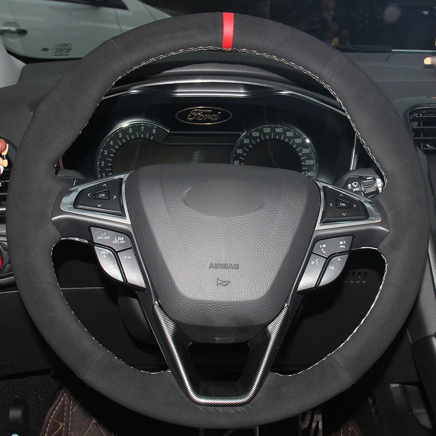 Black Suede Red Marker Car Steering Wheel Cover for Ford Fusion Mondeo 2013 2014 EDGE 2015 2016