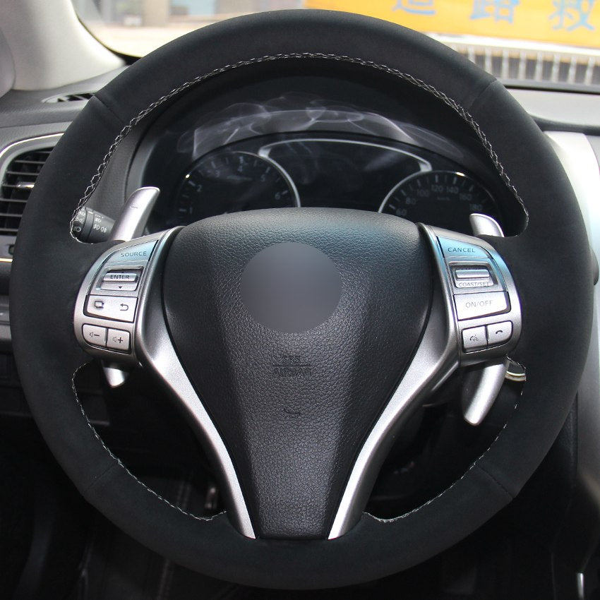 Black Suede Car Steering Wheel Cover for Nissan Teana Altima 2013-2016 X-Trail QASHQAI Rogue