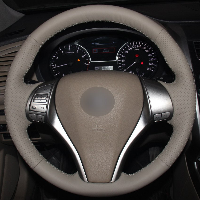 Beige Natural Leather Car Steering Wheel Cover for Nissan Teana Altima 2013-2016 X-Trail QASHQAI Rogue