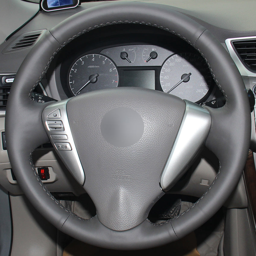 Dark Gray Leather Car Steering Wheel Cover for Nissan Tiida Sylphy Sentra Versa Note 2014-2017