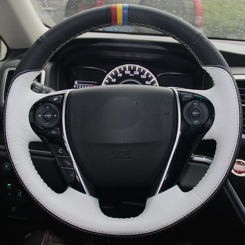 Black Natural Leather White Natural Leather Steering Wheel Cover for Honda Accord 9 Odyssey Crosstour 2013-2016 Pilot 2016 2017