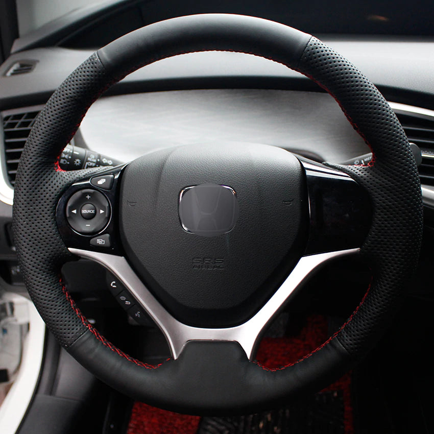 Black Natural Leather Car Steering Wheel Cover for Honda Civic Civic 9 2012-2015