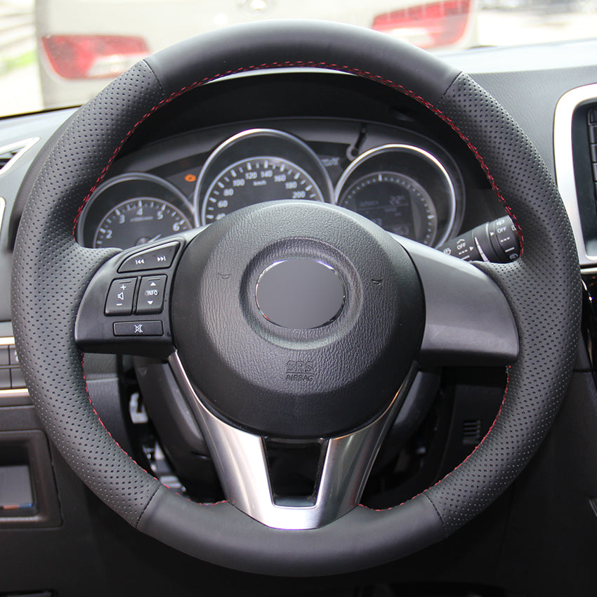 Black Natural Leather Car Steering Wheel Cover for Mazda 3 Axela Mazda 6 Atenza Mazda 2 CX-3 CX3 CX-5 CX5 Scion iA