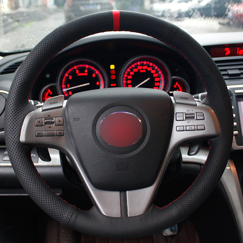 Black Natural Leather Red Marker Car Steering Wheel Cover for Mazda 6 Atenza 2009-2013