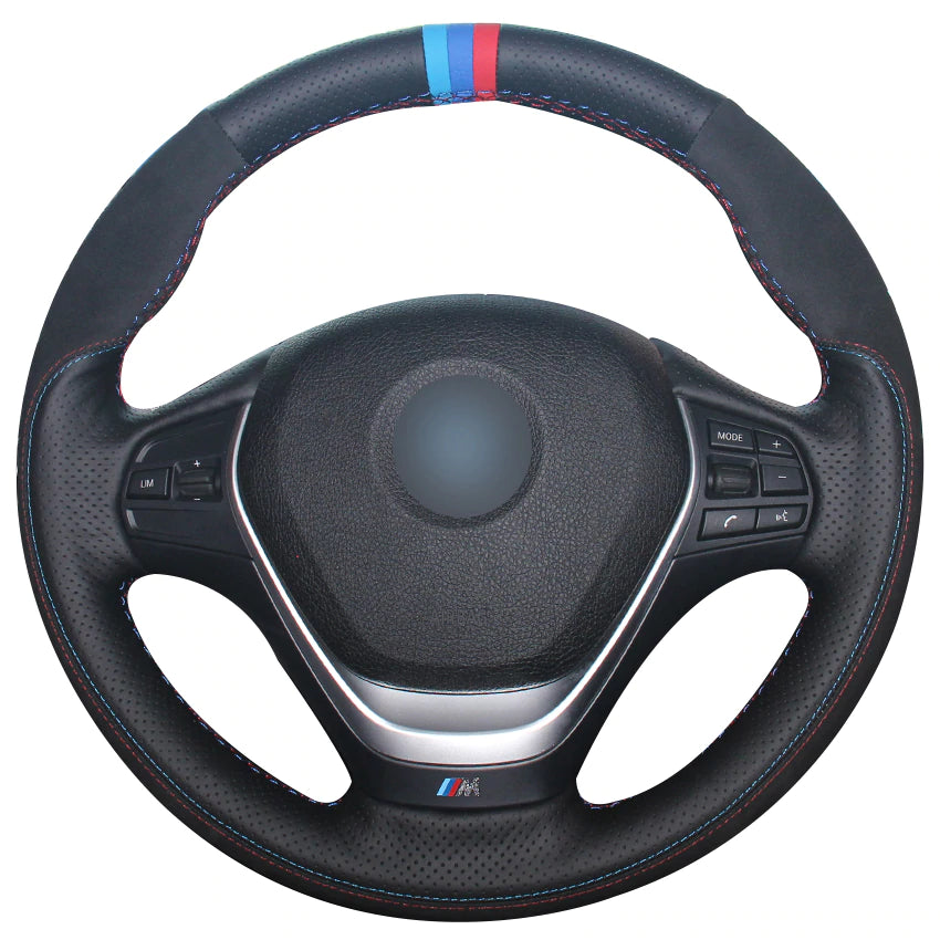 Black Natural Leather Black Suede Light Blue Blue Red Marker Car Steering Wheel Cover for BMW F30 320i 328i 320d F20