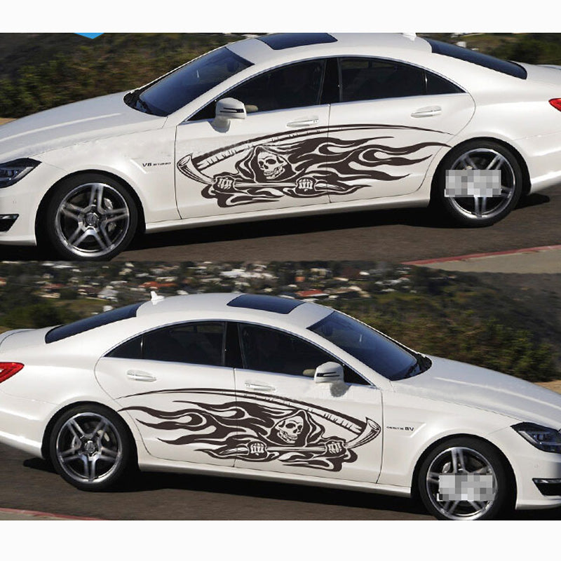 2PCS-set Skull Car Body Decals Autos Waist Line Pull Cartoon Modified stickers