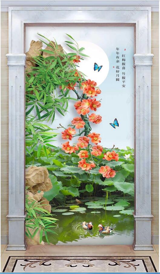3d wallpaper custom photo Peach Blossom Bamboo Lotus Lotus Pond Moonlight Landscape Painting Entrance Wall muals wall paper for walls 3 d