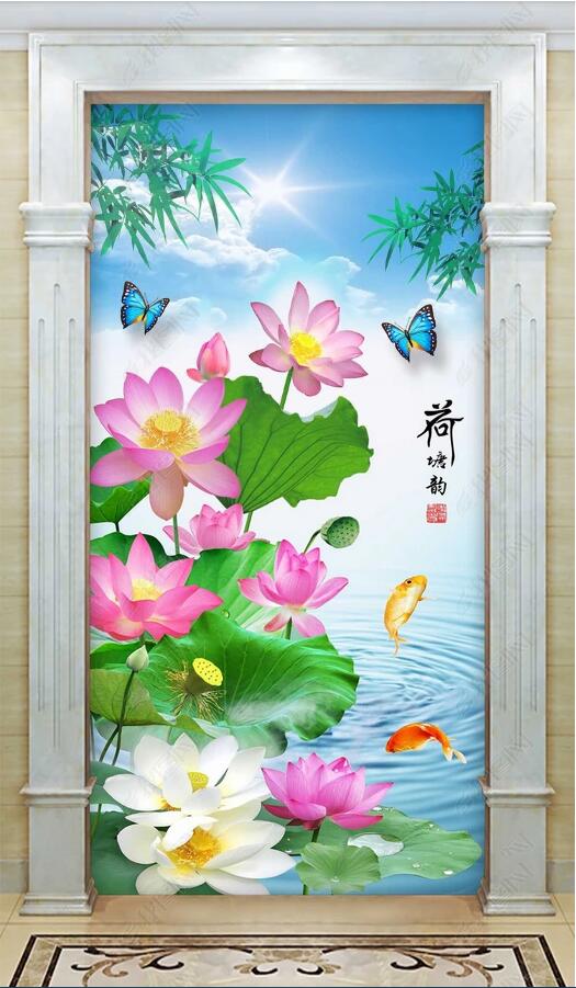 3d wallpaper custom photo Lotus pond lotus Chinese style Chinese landscape porch background wall muals wall paper for walls 3 d