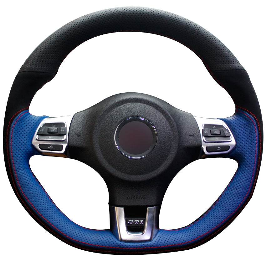 Black Blue Natural Leather Black Suede Car Steering Wheel Cover for Volkswagen Golf 6 GTI MK6 VW Polo GTI Scirocco R Passat CC