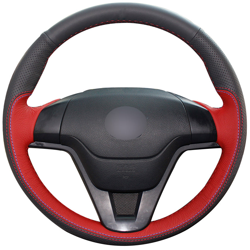 Black Natural Leather Red Natural Leather Car Steering Wheel Cover for Honda CRV CR-V 2007-2011