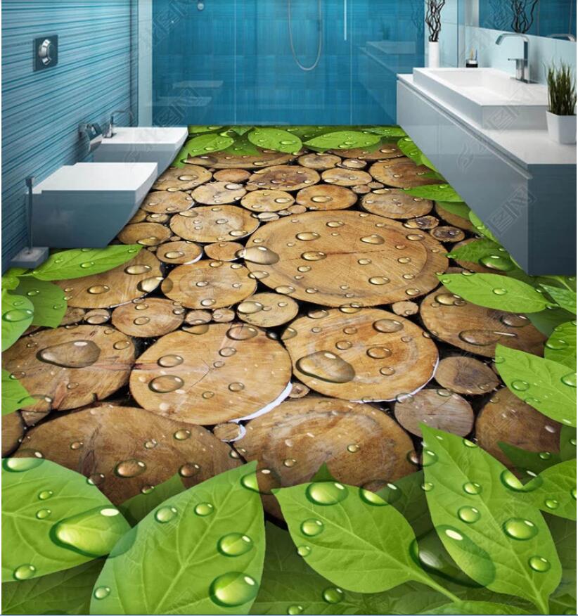 3d pvc flooring custom photo wall paper HD 3D tree rings leaves water drops bathroom kitchen floor painting murals wallpaper for walls 3 d